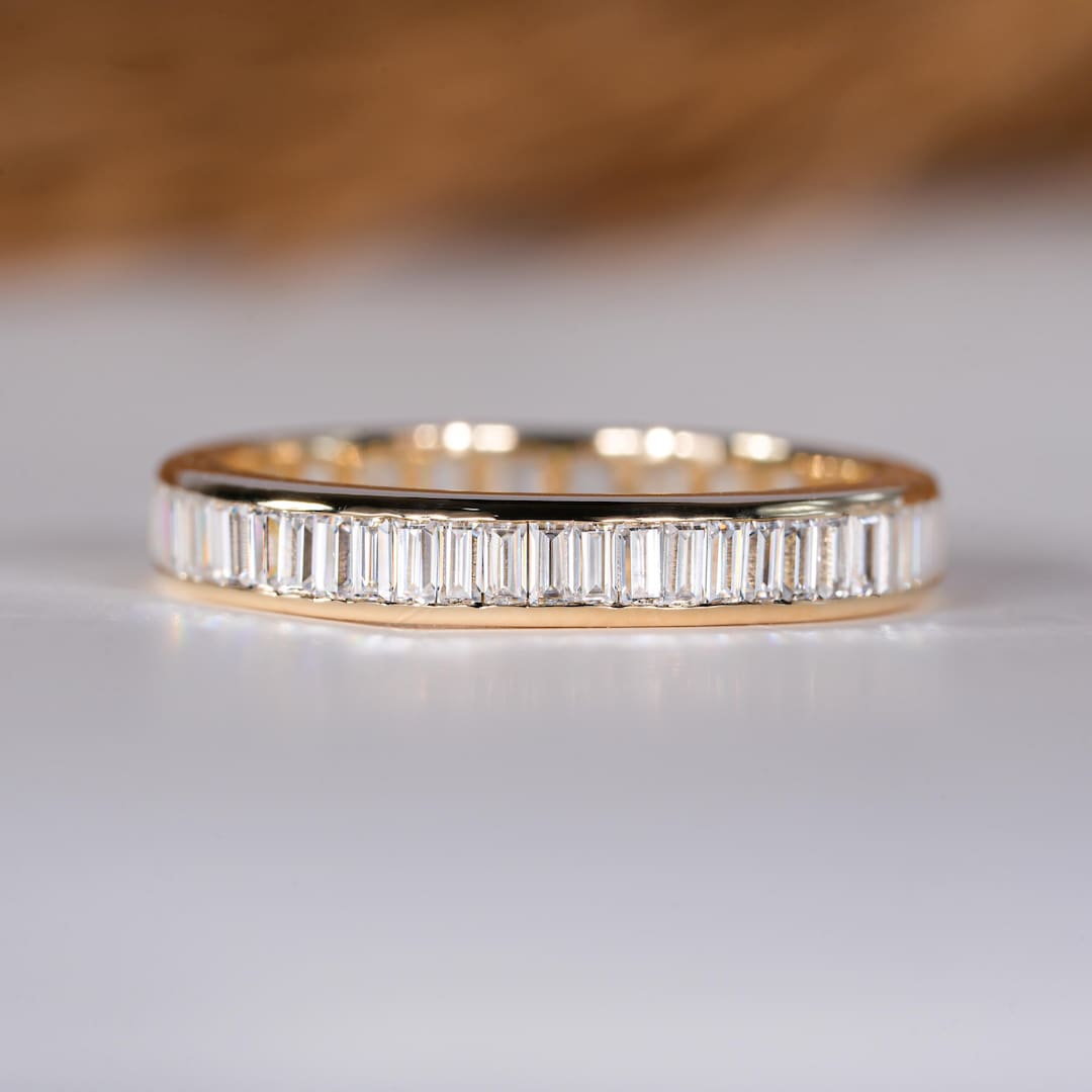 14K Yellow Gold Baguette Lab Diamond Wedding Band Baguette Channel Set ...