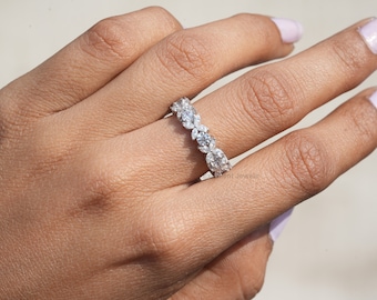 Marquise Diamond Full Eternity Ring, Marquise & Round Diamond Wedding Band, Marquise Moissanite Engagement Ring, Matching Band, Gift For Her