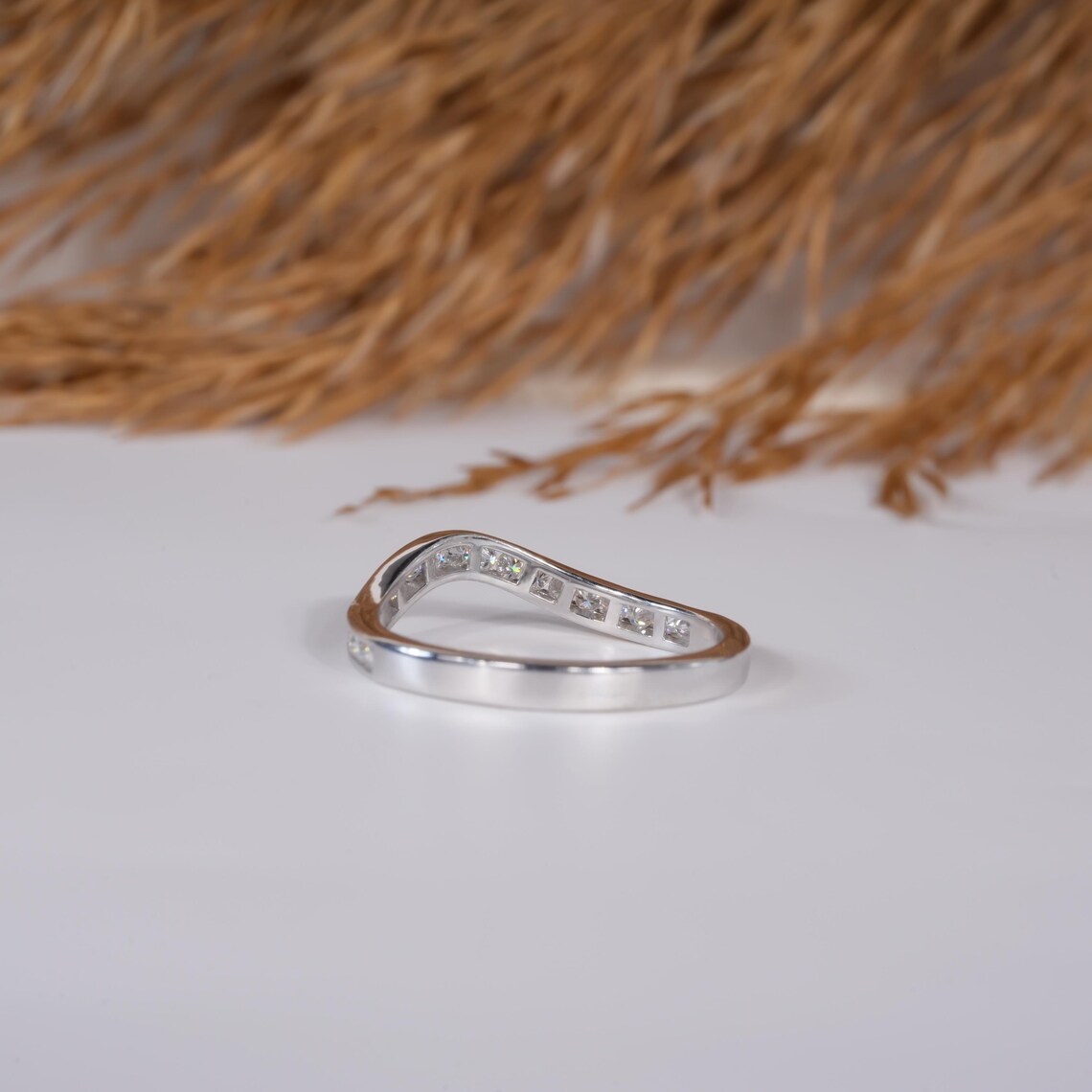 1.40MM Curved Diamond Band in Solid White Gold Matching Stackable Band ...