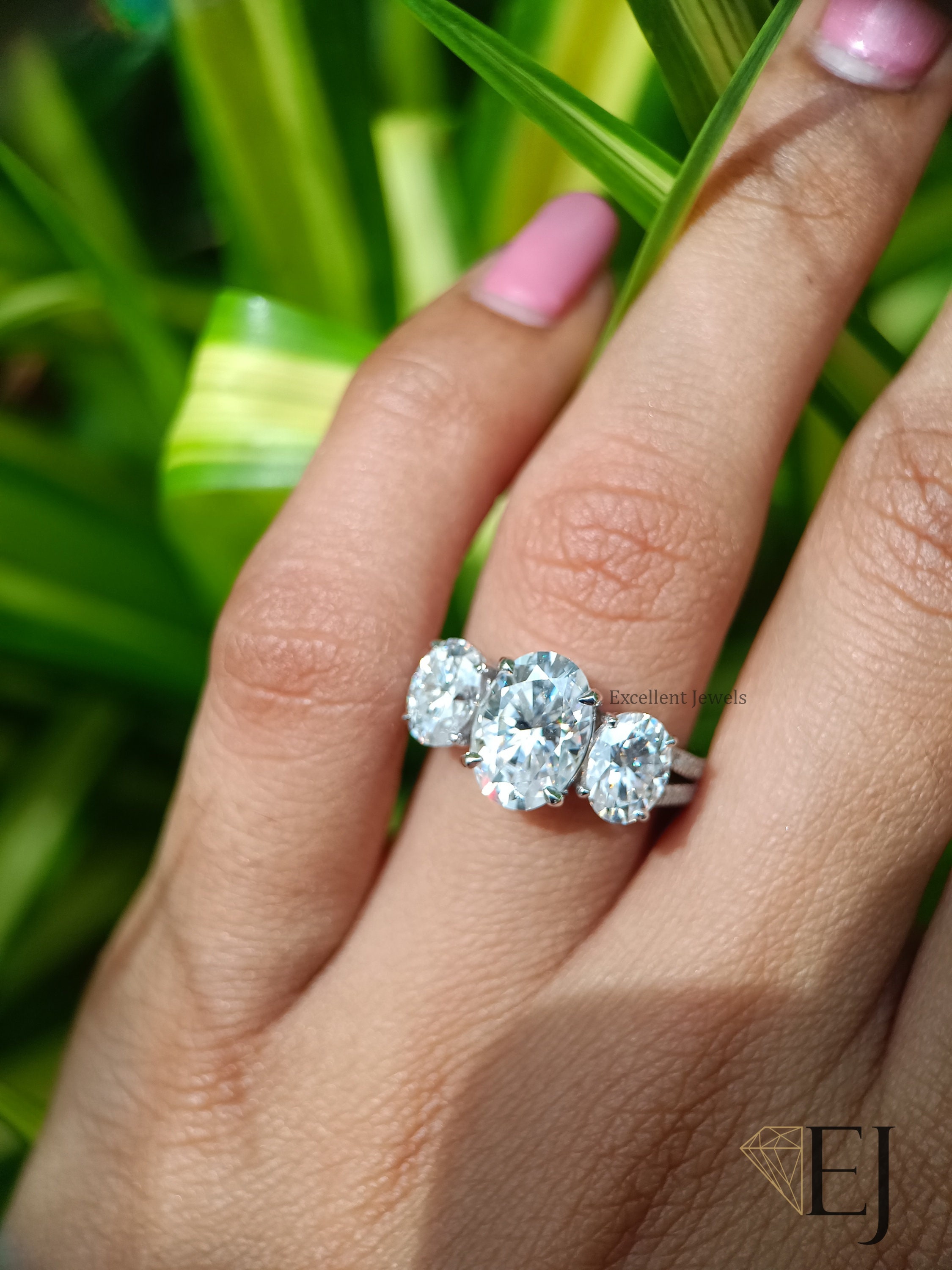 2.30CT Three Stone Oval Cut Engagement Ring Oval Trio Moissanite ...