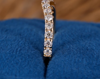 2 MM Curved Diamond Band In 14K Yellow Gold Matching Stackable Band Round Lab Grown Diamond Curved Wedding Band Half Eternity Stacking Ring