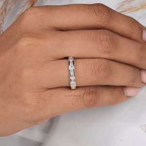 Channel Set Baguette Wedding Ring 14K Yellow Gold Baguette  Half Eternity Ring Baguette Diamond Wedding Band Stacking Band Matching Band