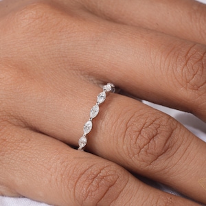 10K White Gold Marquise Eternity Band Marquise Moissanite Full Eternity Ring Marquise Wedding Band Marquise Stacking Ring Minimalist Ring