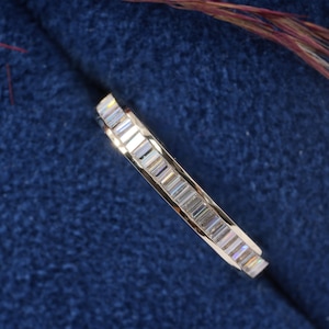 Baguette Cut Moissanite Ring 14K Yellow Gold Half Eternity Ring Baguette Diamond Wedding Band Channel Set Stacking Band Matching Band