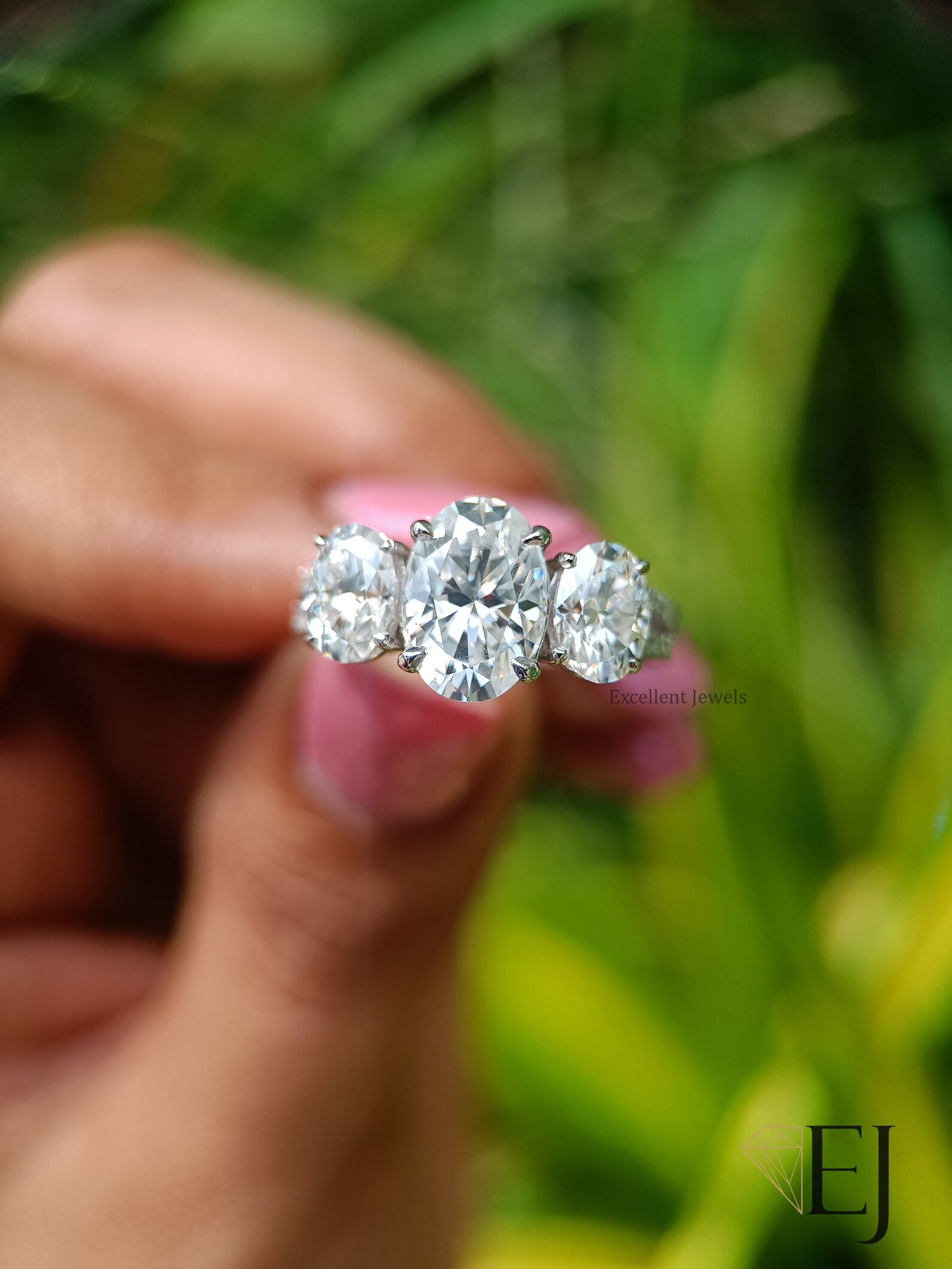 2.30CT Three Stone Oval Cut Engagement Ring Oval Trio Moissanite ...