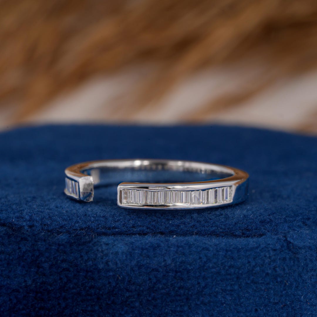 2MM Baguette Cut Lab Diamond Ring 14K Gold Half Eternity Ring Baguette ...