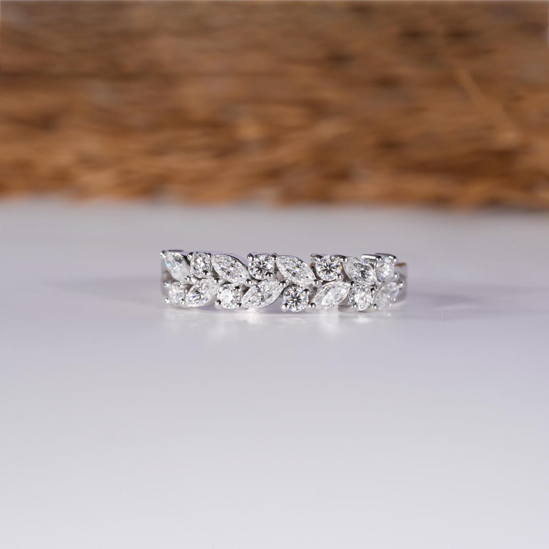 Half Eternity Marquise Wedding Band Marquise and Round Lab Diamond Band ...