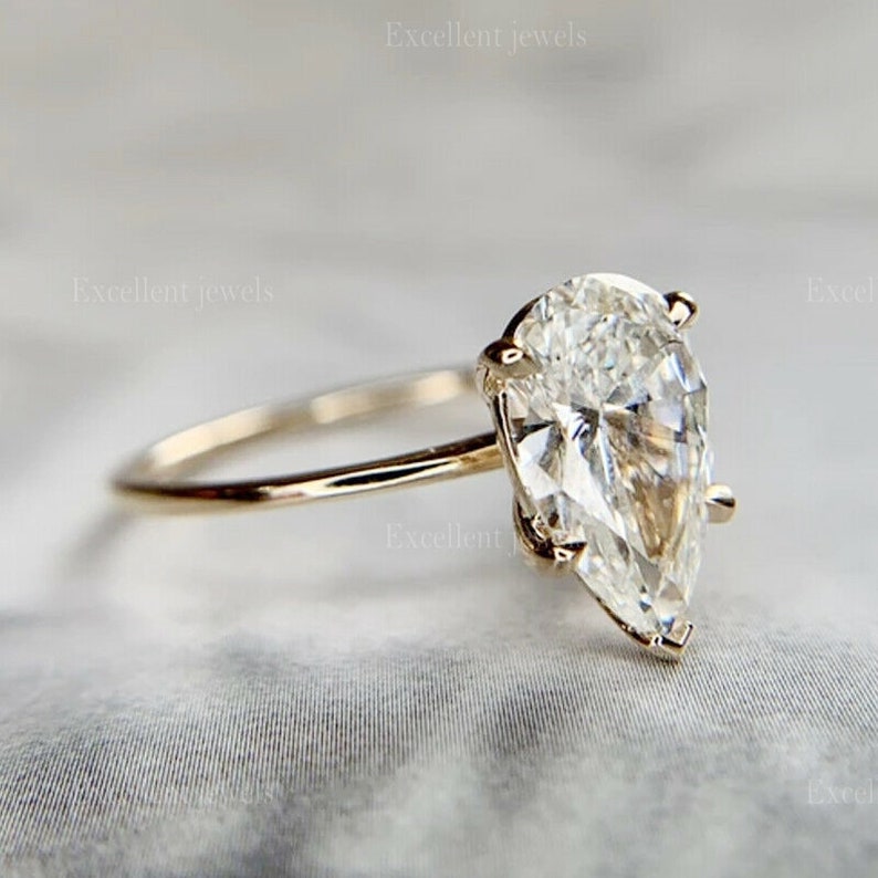 3 CT Pear Cut Moissanite Engagement Ring 10K Gold Tear Drop - Etsy