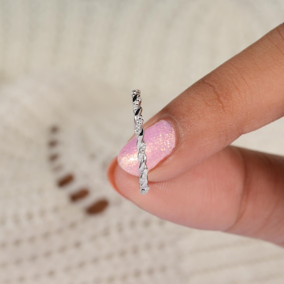 10K White Gold Twist Infinity Wedding Band Twisted Wedding Band Twisted Rope Stacking Ring Round Lab Diamond Half Eternity Anniversary Band