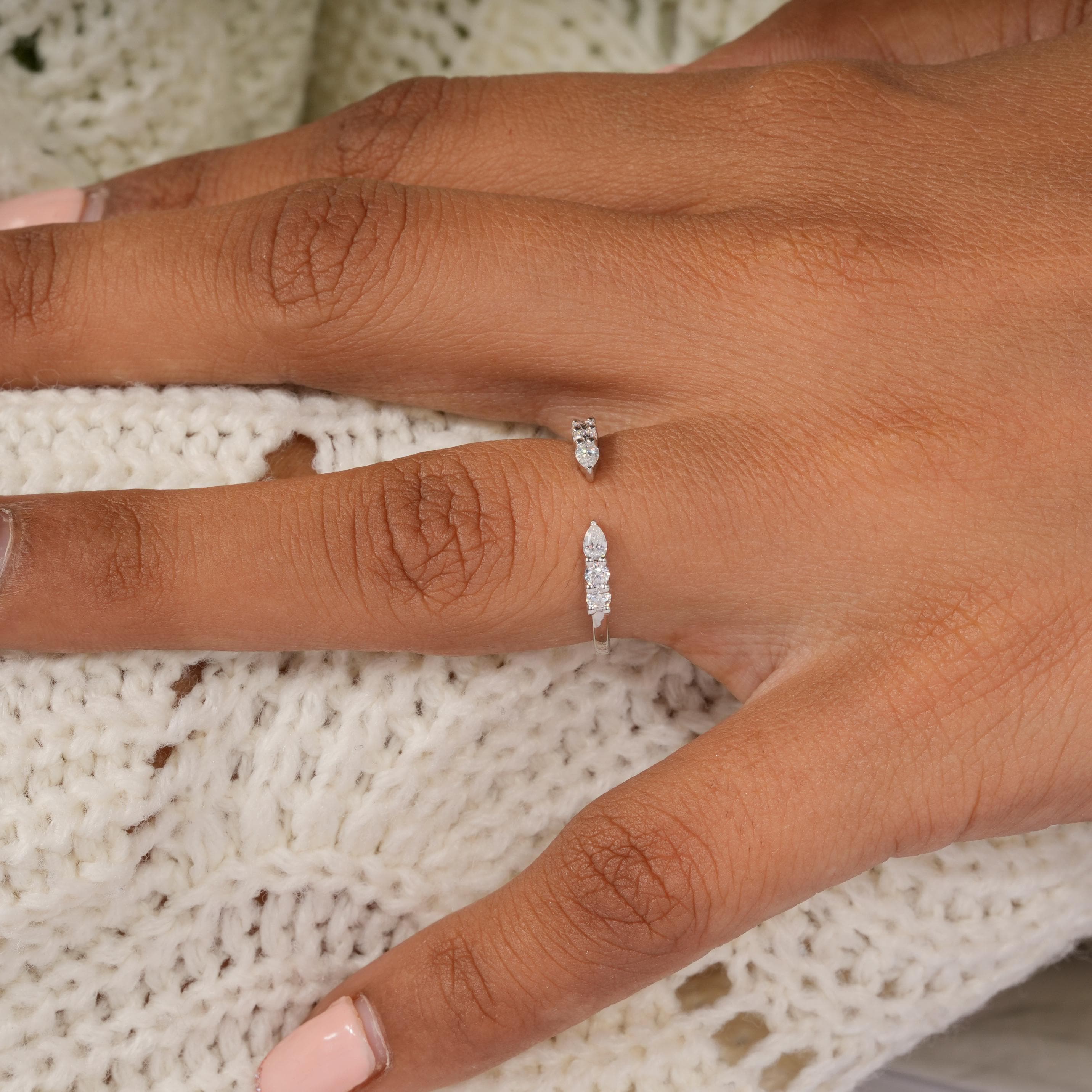 Open Gap Wedding Band Vintage Pear Moissanite Diamond Open Gap Band 14K White Gold Dainty Stacking Ring Open Ring Matching Band For Women