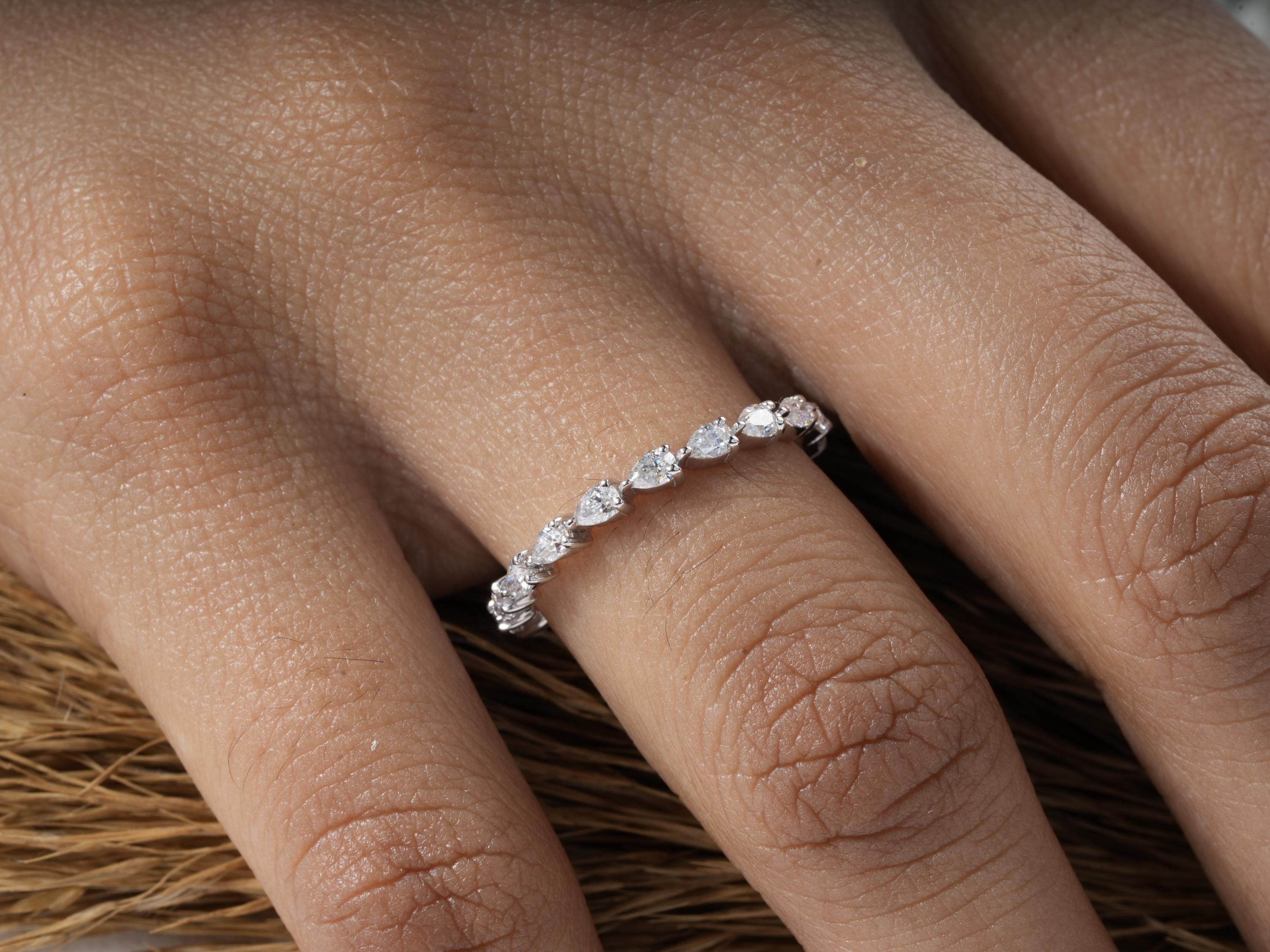 Pear Moissanite Full Eternity Band 14K White Gold Pear Moissanite ...