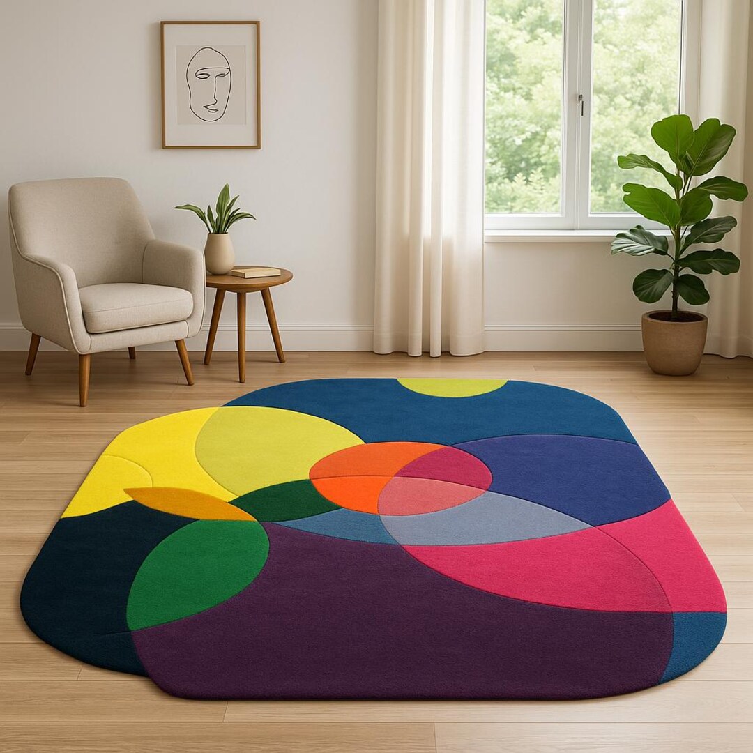 Handmade Rug Tuffted Color Fusion – Overlapping Circles Modern Art Rug ...