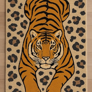 Hand Tufted Rug Tiger Pattern Animal Print Carpet Wildlife Inspired Handmade Rug Tiger Art Decor