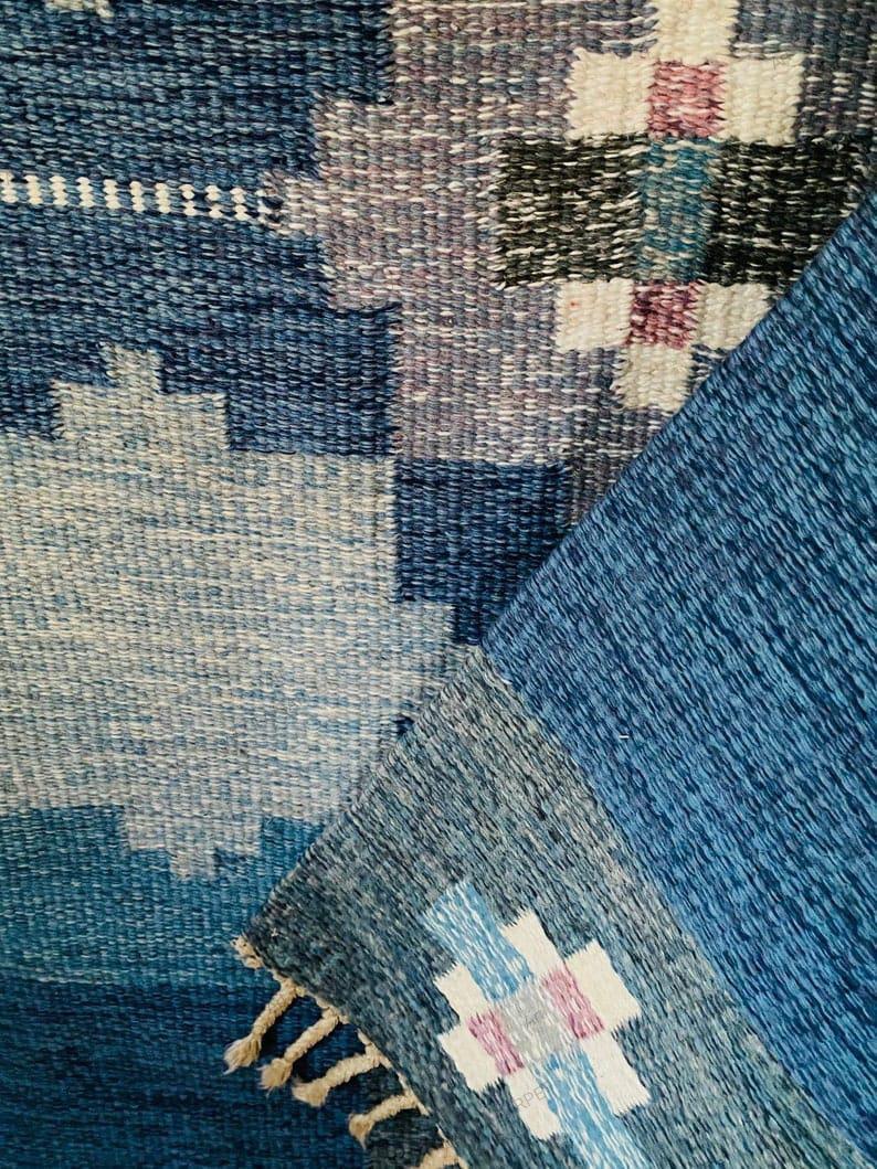Muted Blue Kilim Rug: Handwoven New Zealand Wool, Southwestern Design ...