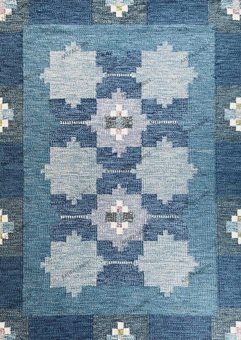 Muted Blue Kilim Rug: Handwoven New Zealand Wool, Southwestern Design ...