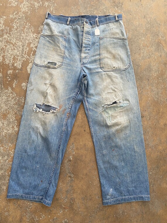 vtg mens utility trouser denim type II us navy sailor jeans flare bell  bottom