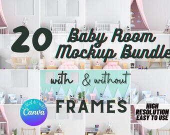 Babyzimmer Mockup Bundle: Wandbilderrahmen, digitale Kinderzimmer Mockups (Canva)
