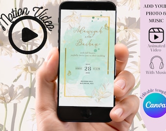Green Gold Wedding Video Invitation: Elegant Electronic Template