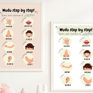 Stap voor stap Wudu Poster Wudu Print Wudu Guide print Wudu leren stap voor stap Digitale Download Islamitische Educatieve Print Kwekerij Islamitisch