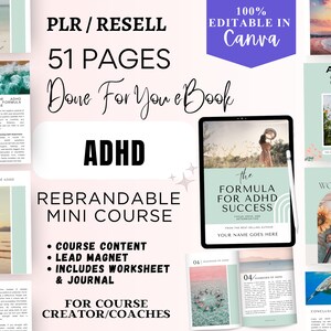 ADHD Success Done For You Ebook Guide Brandable Coaching Program Workbook Ebook for Life Coach Wellness Coach Meditation Coach Therapist