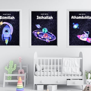 Islamic Nursery Astronaut Set Bismillah Inshallah Alhamdulillah Printable Dhikr Islamic Nursery Printable Wall Art Kids Islamic Art Nursery