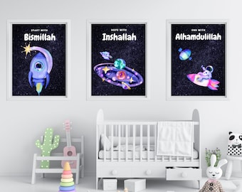 Islamic Nursery Art Set: Astronaut Theme, Dhikr Prints (Digital Download)