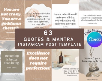 Motivierende Zitate Instagram Post Vorlage: 63 Canva Bearbeitbare Mantras (Digitaler Download)