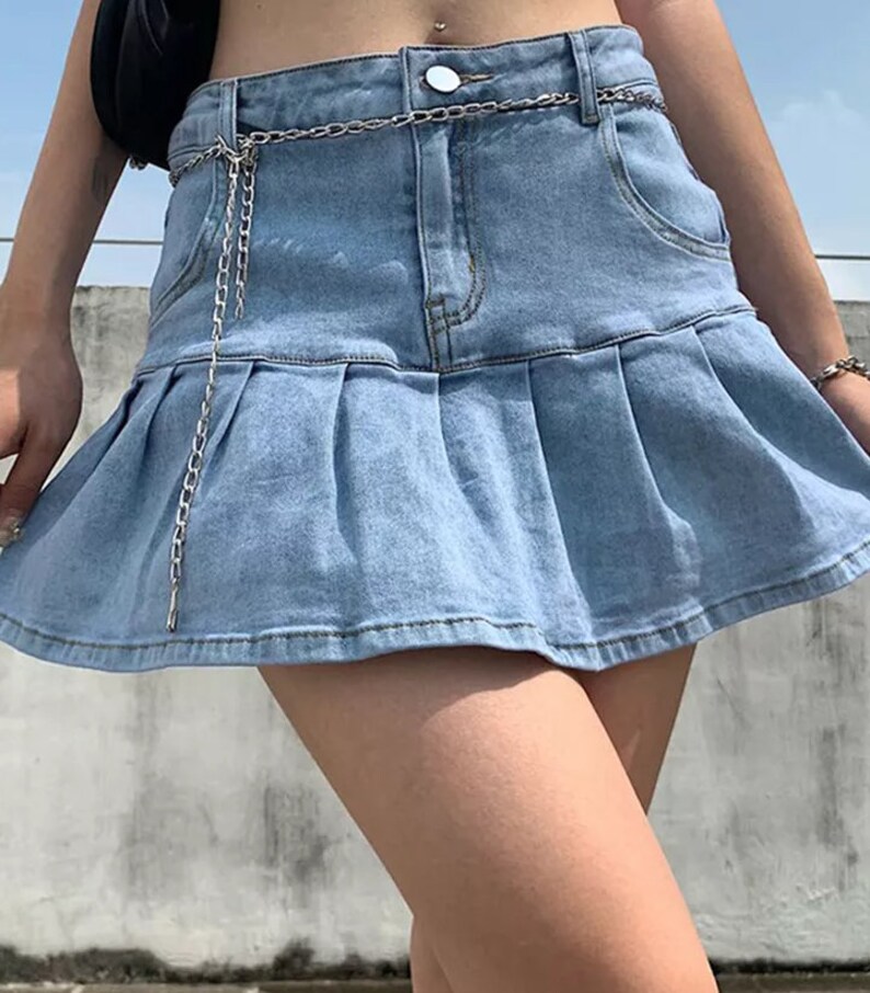 Gyaru Denim Pleated Skirt Y2K Summer Casual Gyaru Etsy Australia