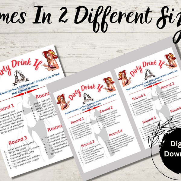 Dirty Drink If Party Game, Adult Game, Bachelorette Party Games, Girl's Night Out, Stag Do Games, Printables