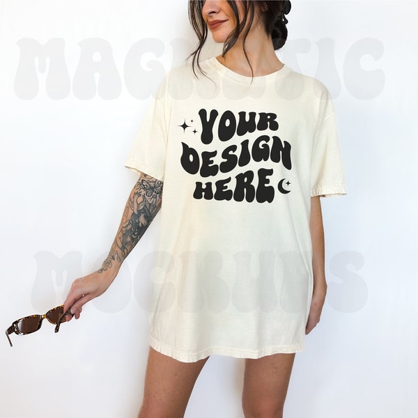 Ivory Comfort Colors C1717 Mockup, Comfort Colors Mockup, Oversized TShirt Mockup, Ivory Shirt Mockup, Trendy Mock, Aesthetic Mockup, Boho