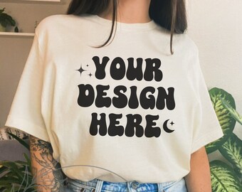Natural Bella Canvas 3001 Mockup, Bella Canvas Mockup, Tan TShirt Mockup, BC 3001 Natural, Modell Mockup, Trendy Mockup, Boho Mockup