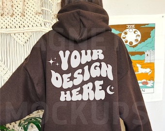 Gildan 18500 Dark Chocolate Back Mockup, Brown Gildan 18500 Mockup, Oversized Hoodie Mockup, Trendiger Mockup, Ästhetischer Mockup, Worte auf dem Rücken