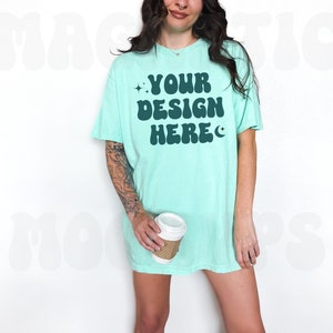 Island Reef Comfort Colors C1717 Mockup, Comfort Colors Mockup, Oversized TShirt Mockup, Blue Shirt Mockup, Trendy Mock, Aesthetic Mock