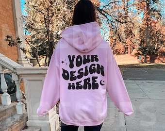 Gildan 18500 Light Pink Back Mockup, Blue Gildan 18500 Mockup, Oversized Hoodie Mockup, Outdoor Mockup, Aesthetic Mockup, Words On Back