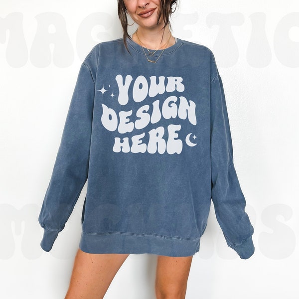 Comfort Colors 1566 Denim Mockup, Comfort Colors Sweatshirt Mockup, Denim Crewneck Mockup, Oversized Comfort Colors Sweatshirt, Studio Mock