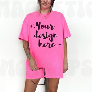 Neon Pink Comfort Colors C1717 Mockup, Comfort Colors Mockup, Oversized TShirt Mockup, Neon Pink Shirt Mockup, Trendy Mock, Aesthetic Mockup