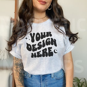 Ash Bella Canvas 3001 Mockup, Bella Canvas Mockup, BC 3001 Ash, Grey Colored Shirt, Model Mock, Trendy Mockup, Boho Mock, Grey TShirt Mockup