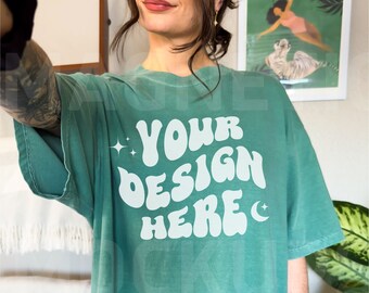 Light Green Comfort Colors C1717 Mockup, Comfort Colors Mockup, Oversized TShirt Mockup, Green TShirt Mockup, Trendy Mock, Aesthetic Mockup