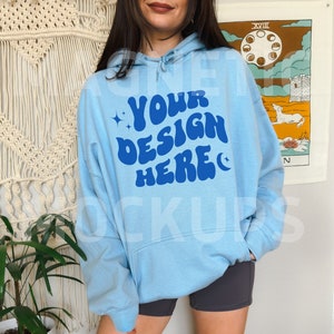 Gildan 18500 Light Blue Mockup, Gildan 18500 Model Mockup, Oversized Hoodie Mockup, Blue Hoodie Mock, Trendy Mock, Aesthetic Mock, Lifestyle