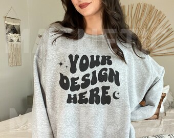 Sport Grey Gildan 18000 Mockup, Gildan Sweatshirt Mockup, Grey Crewneck Mock, Oversized Mockup, Model Mockup, Aesthetic Mock, Lifestyle Mock