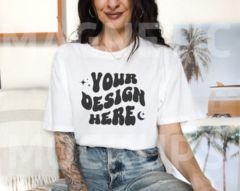 Comfort Colors C1717 White Mockup, Oversized White Mockup, Model Mockup, Trendy Mock, White Colored Shirt, Aesthetic Mockup, Beach Mockup