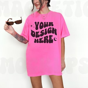 Comfort Colors C1717 Neon Pink Mockup, Oversized Tshirt Mockup, Neon Pink Mockup, Model Mockup, Trendy Mock, Neon Pink Colored Shirt, Studio