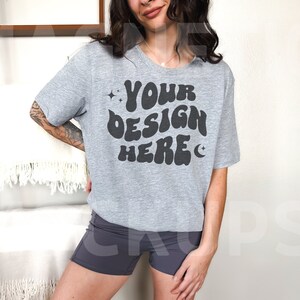 Athletic Heather Bella Canvas 3001 Mockup, Bella Canvas Mockup, BC 3001 Athletic Heather, Oversized Mock, Model Mockup, Trendy Mockup, Boho