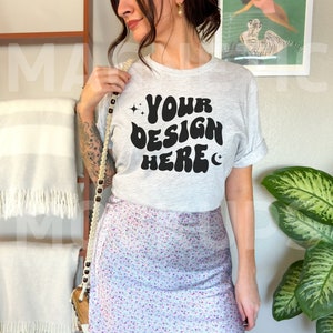 Ash Bella Canvas 3001 Mockup, Bella Canvas Mockup, BC 3001 Ash, Grey Colored Shirt, Model Mock, Trendy Mockup, Boho Mock, Grey TShirt Mockup