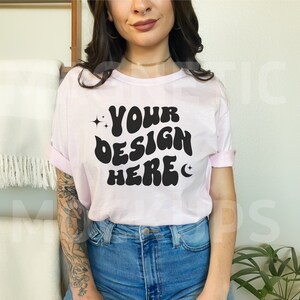 Soft Pink Bella Canvas 3001 Mockup, Bella Canvas Mockup, Pink TShirt Mockup Pink Colored Shirt, BC 3001 Soft Pink, Model Mockup, Trendy Mock