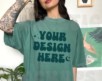 Light Green Comfort Colors C1717 Mockup, Comfort Colors Mockup, Oversized TShirt Mockup, Green TShirt Mockup, Trendy Mock, Aesthetic Mockup