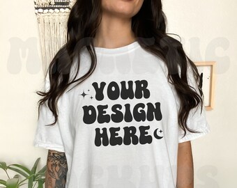 White Comfort Colors C1717 Mockup, Comfort Colors Mockup, Oversized TShirt Mockup, White Shirt Mockup, Lifestyle Mockup, Aesthetic Mockup