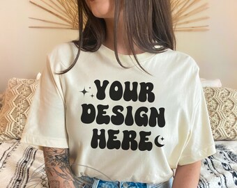 Natural Bella Canvas 3001 Mockup, Bella Canvas Mockup, Tan TShirt Mockup, BC 3001 Natural, Model Mockup, Trendy Mockup, Boho Mock, Tee Mock