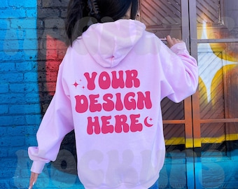 Gildan 18500 Light Pink Back Mockup, Blue Gildan 18500 Mockup, Oversized Hoodie Mockup, Outdoor Mockup, Aesthetic Mockup, Words On Back