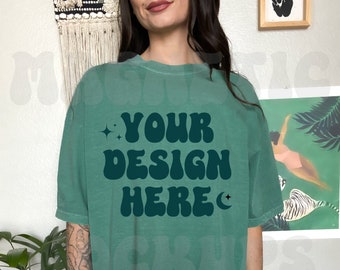 Light Green Comfort Colors C1717 Mockup, Comfort Colors Mockup, Oversized TShirt Mockup, Green TShirt Mockup, Trendy Mock, Aesthetic Mockup